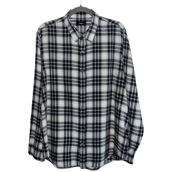 Theory Flanella Plaid 100% Cotton Casual Button-Down Shirt In Multi Size XL - Picture 3 of 8